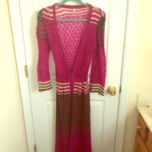 Long Knitted Fucsia Sweater Cover-Up/Coat